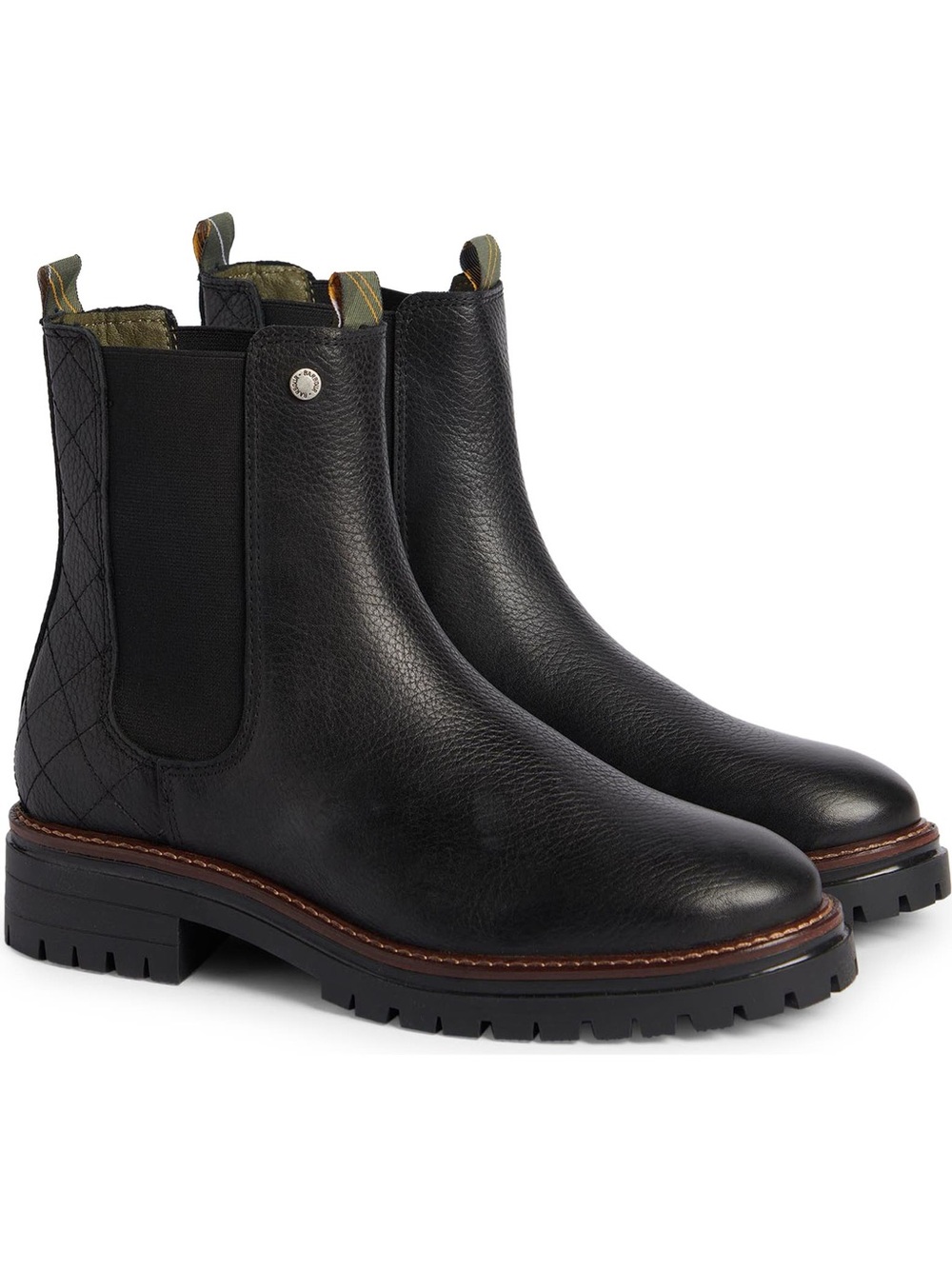 Barbour Evie Quilted Leather Chelsea Boots Black Lug Sole Sz 7 ❤️🍄